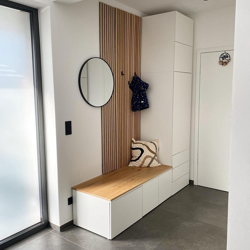 Akupanel Design Trä Akustiska Väggpaneler 3D-modell Ljudisolerade trälameller för Hem Hotell Skola Bio Sjukhus Användning